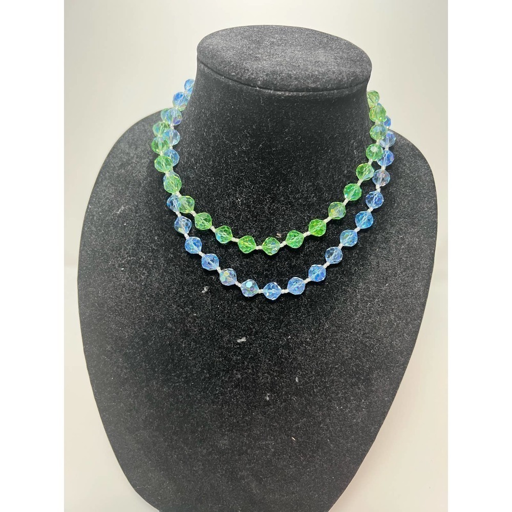 Vintage Handmade Blue & Green shinny crystal necklace Choker